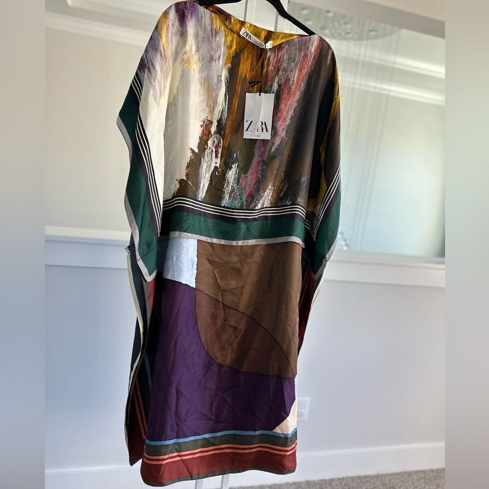 Zara 100% silk printed tunic kaftan dress - Picture 5 of 9